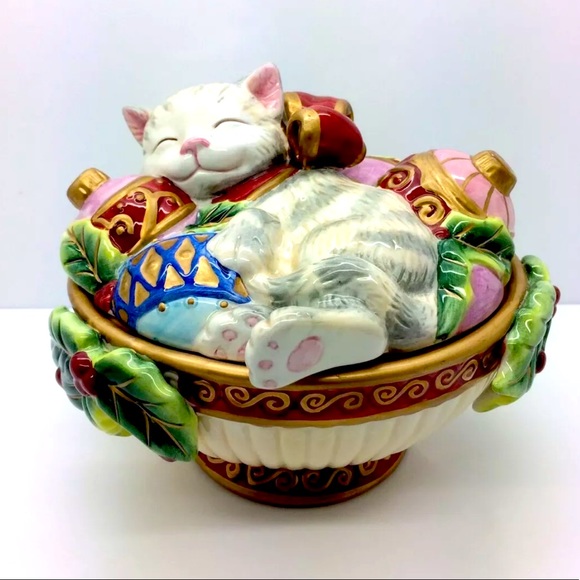 FITZ FLOYD Christmas Kitten Bowl Candy Dish Rare!! - Picture 1 of 13